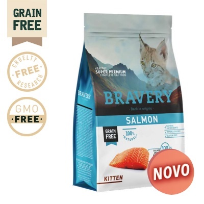 Pacote de ração Bravery Kitten sabor salmão para gatos com selo NOVO