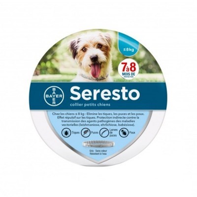 Embalagem redonda do colar Seresto para cães pequenos até 8 kg da Bayer