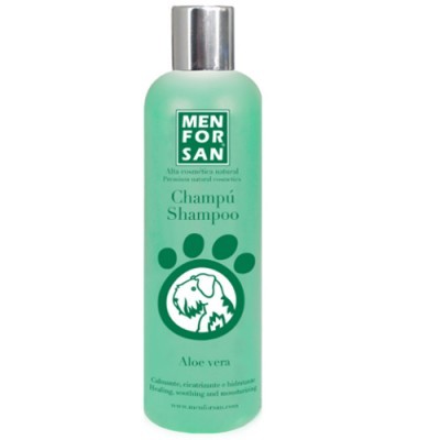 Frasco verde de champô para cães MEN FOR SAN com aloe vera
