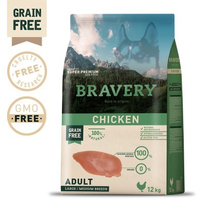 Saco de ração BRAVERY Chicken 12 kg para cães adultos