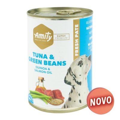 Lata de comida para cães Amity com patê de atum e feijão verde