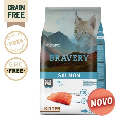 Pacote de ração para gatinho Bravery sabor salmão