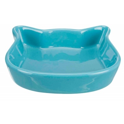 Prato de cerâmica azul com formato de rosto de gato