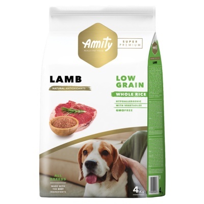 Embalagem de ração Amity sabor cordeiro para cães, 4 kg, baixo teor de grãos e arroz integral