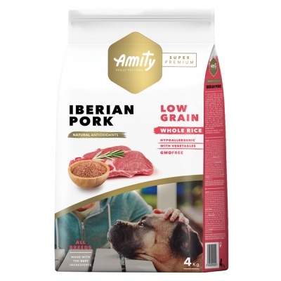 Saco de ração Amity Iberian Pork para cães com 4 kg