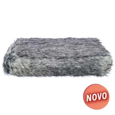 Almofada retangular de pelo cinza com selo NOVO