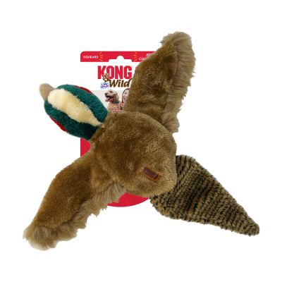 Brinquedo para cães KONG Wild em forma de pato em pelúcia com bola colorida