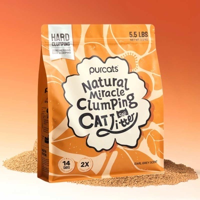 Saco de palha para gatos Purcats Natural Miracle Clumping Cat Litter laranja e branco