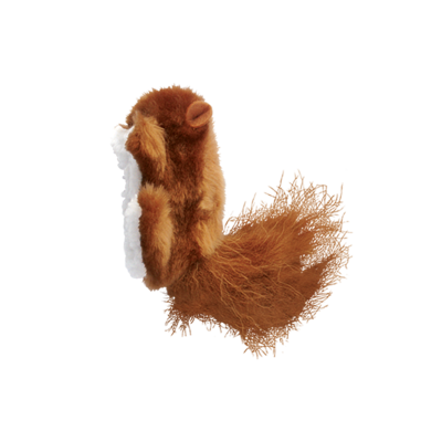 Brinquedo de pelúcia castanho em forma de esquilo com rabo felpudo