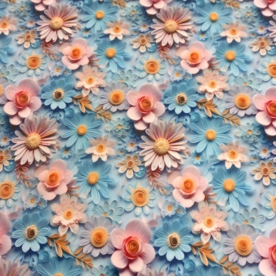 Plastificado 3D Flores Coloridas em fundo Azul - P022