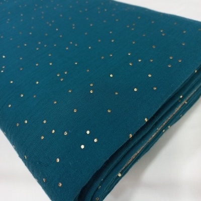 Musselina Azul Petróleo com Pintas Douradas