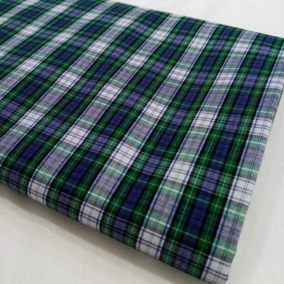 Cambraia escocesa verde e azul com quadrados pequenos