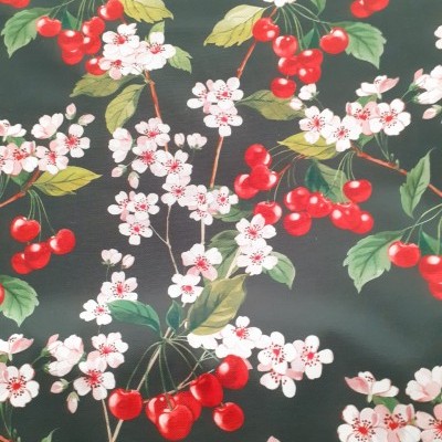 Cerejas em fundo verde escuro