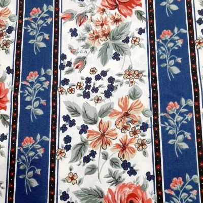 Chita com riscas azuis e flores rosa velho