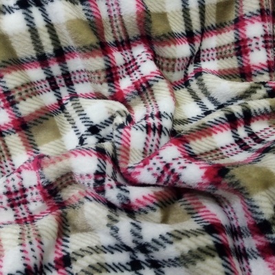 Pelúcia Coralina  Dupla Face com Xadrez em Branco, Creme e Vermelho