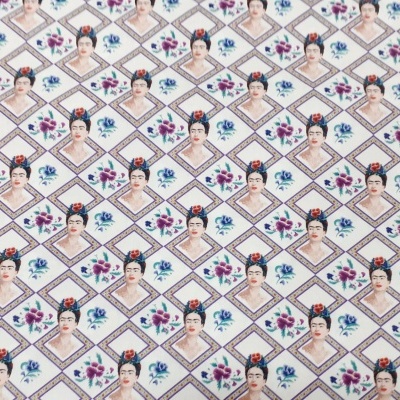 Frida Kahlo Floral e Losangos Azul Violeta