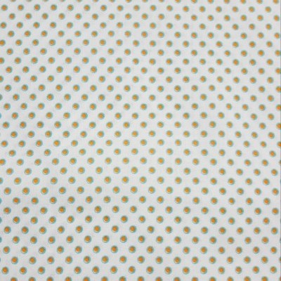 Bolinhas azuis e laranja em fundo branco