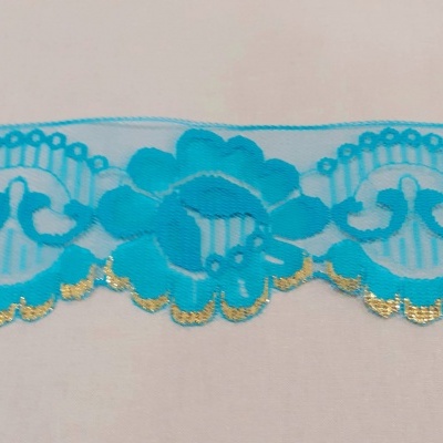 Renda Azul turquesa com rosas e ponta dourada