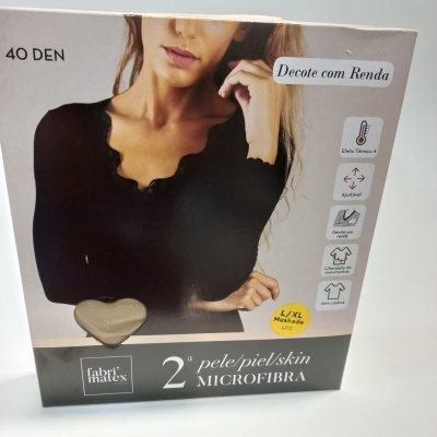 Camisola Segunda Pele com Decote em Renda 40DEN Cor Pele