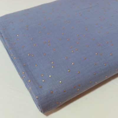 Musselina azul acinzentado com pintas douradas
