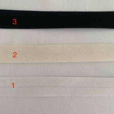 Viés de Algodão 18mm Branco, Bege e Preto