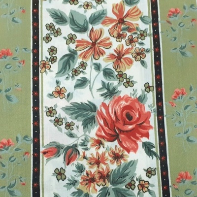 Chita com riscas verde seco e flores telha Nº11