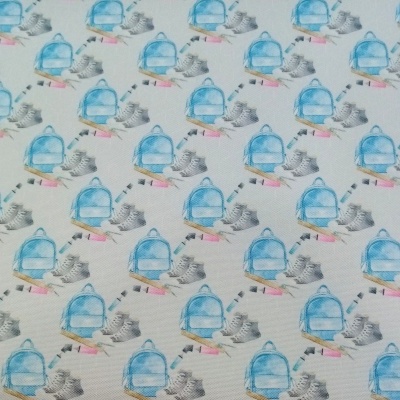 Tecido Canvas com mochilas azuis