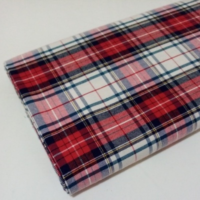 Tartan Escocês em branco,vermelho e azul