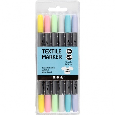 6 Marcadores para pintar tecido cores pastel
