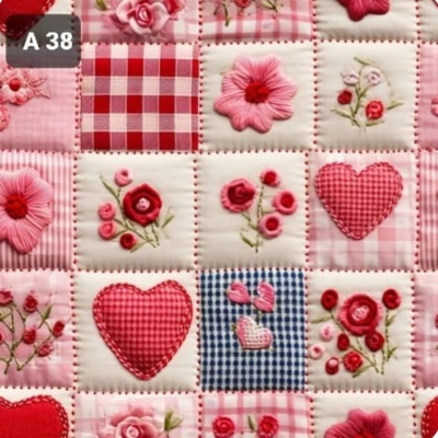 Quadrados de Patchwork e Corações 3D -A38