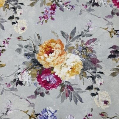 Loneta com flores em lilás e amarelo