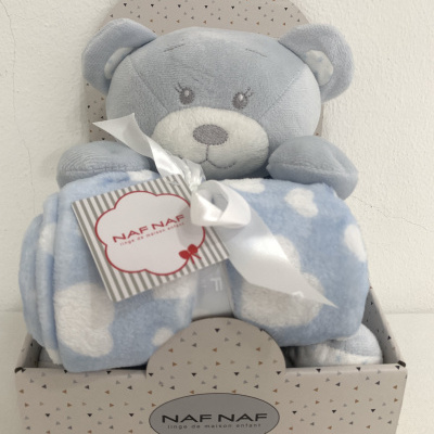 Ursinho de Peluche com mantinha azul