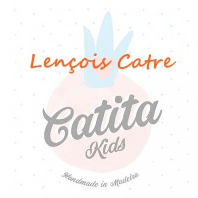 Logotipo com texto 'Lençóis Catre Catita Kids Handmade in Madeira' com figura abstrata colorida