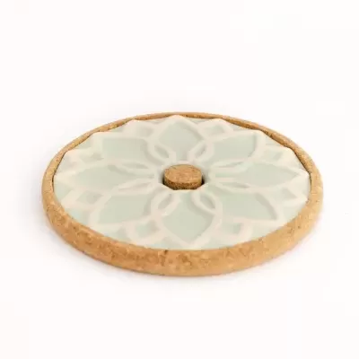 Suporte redondo para copos ou panelas em cortiça e azulejo floral