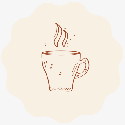 Desenho de chávena de café fumegante em cor castanha sobre fundo bege