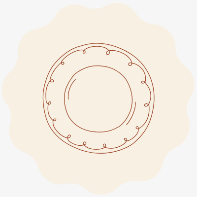 Prato redondo decorativo castanho com padrão ondulado e pontos