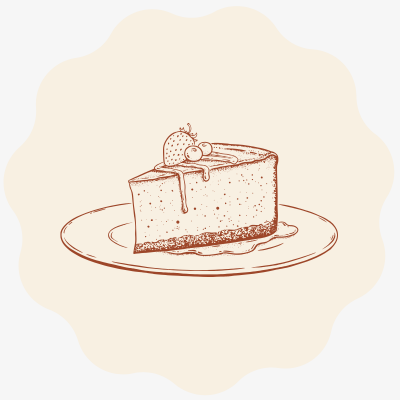 ilustração de uma fatia de bolo com morango e frutos, num prato