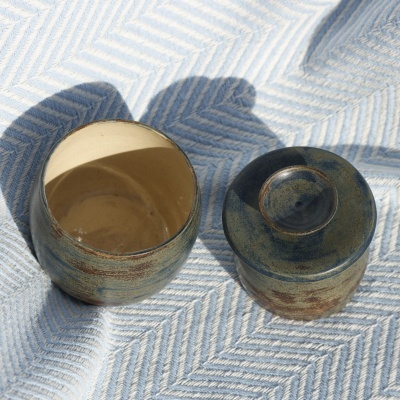 Blue French butter crock