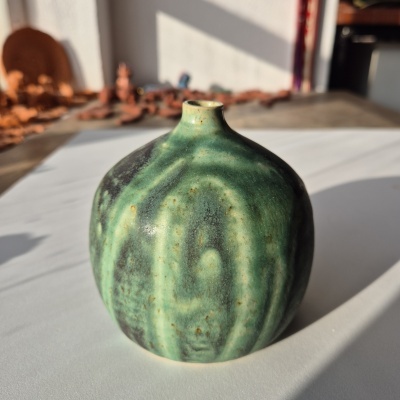 Handmade Stoneware Flower Vase – matte green glazed, 12cm x 10cm