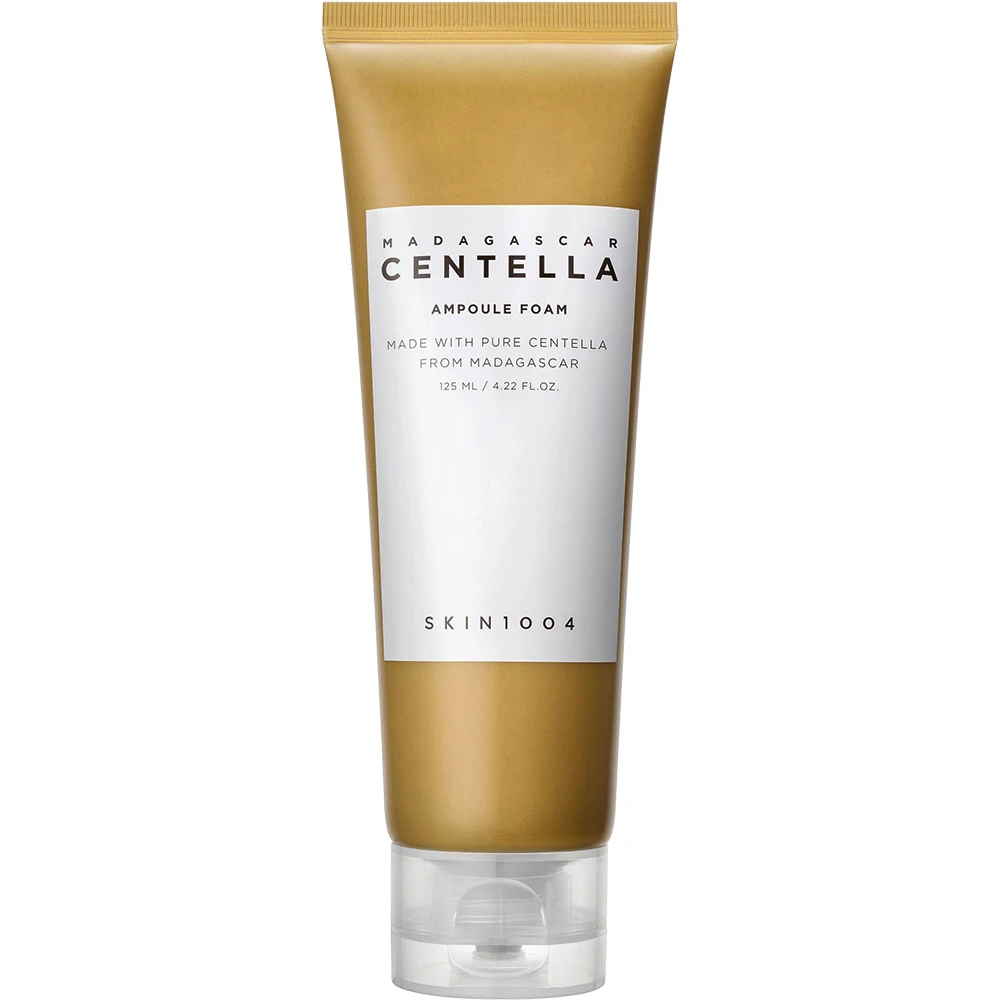 SKIN1004 – Madagascar Centella Ampoule Foam, 125ml Frasco dourado de produto facial Madagascar Centella Ampoule Foam