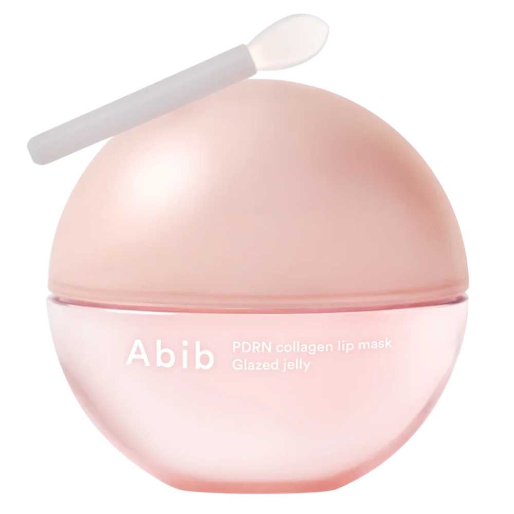 ABIB – Máscara Labial de Colágeno PDRN Glazed Jelly, 11g Máscara labial Abib PDRN collagen lip mask Glazed jelly em embalagem rosa com espátula