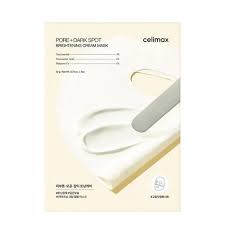 Celimax – Máscara Creme Clareadora de Poros e Manchas Escuras – 1 unidade Embalagem de máscara facial Celimax Pore + Dark Spot com textura de creme e espátula