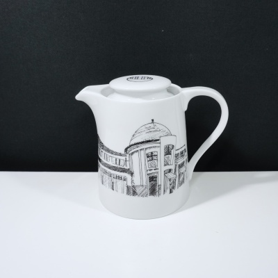 Jarro branco com desenho arquitectónico em preto