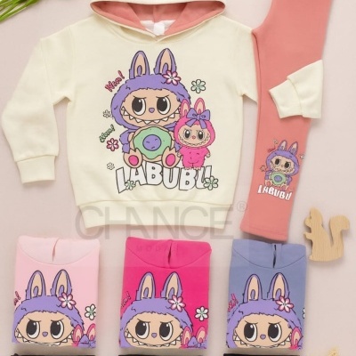 Conjunto infantil com camisola com capuz e leggings em várias cores e estampado Labubu