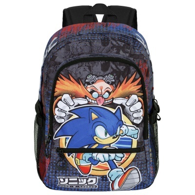 Mochila infantil azul com estampa do Sonic the Hedgehog e Dr. Robotnik