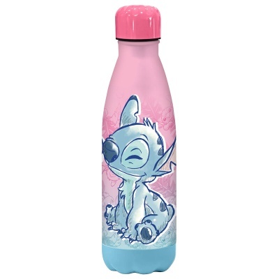 Garrafa térmica rosa e azul com ilustração do Stitch