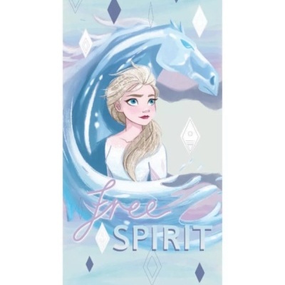 Toalha com personagem feminina e cavalo azul, texto free SPIRIT