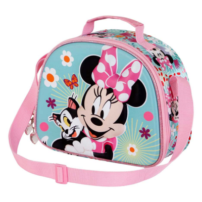 Mala azul e rosa com alça e estampa da Minnie Mouse e flores