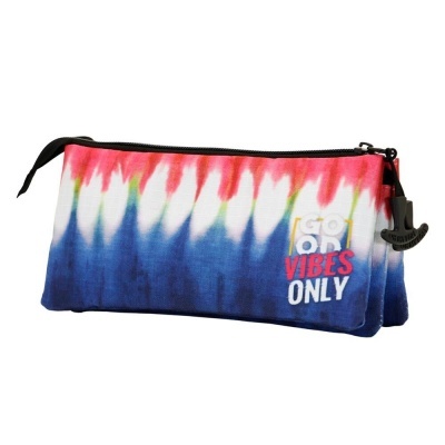 Estojo escolar tie-dye com frase 'GOOD VIBES ONLY'