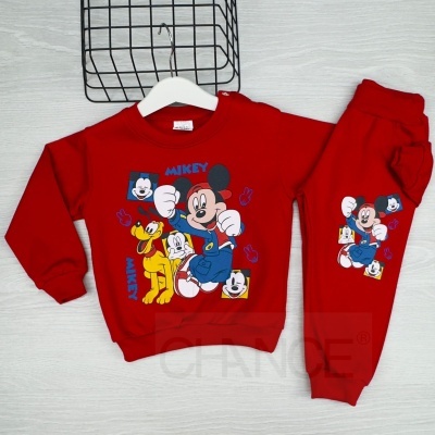 Conjunto vermelho infantil com personagens Disney Mickey, Pluto e Donald
